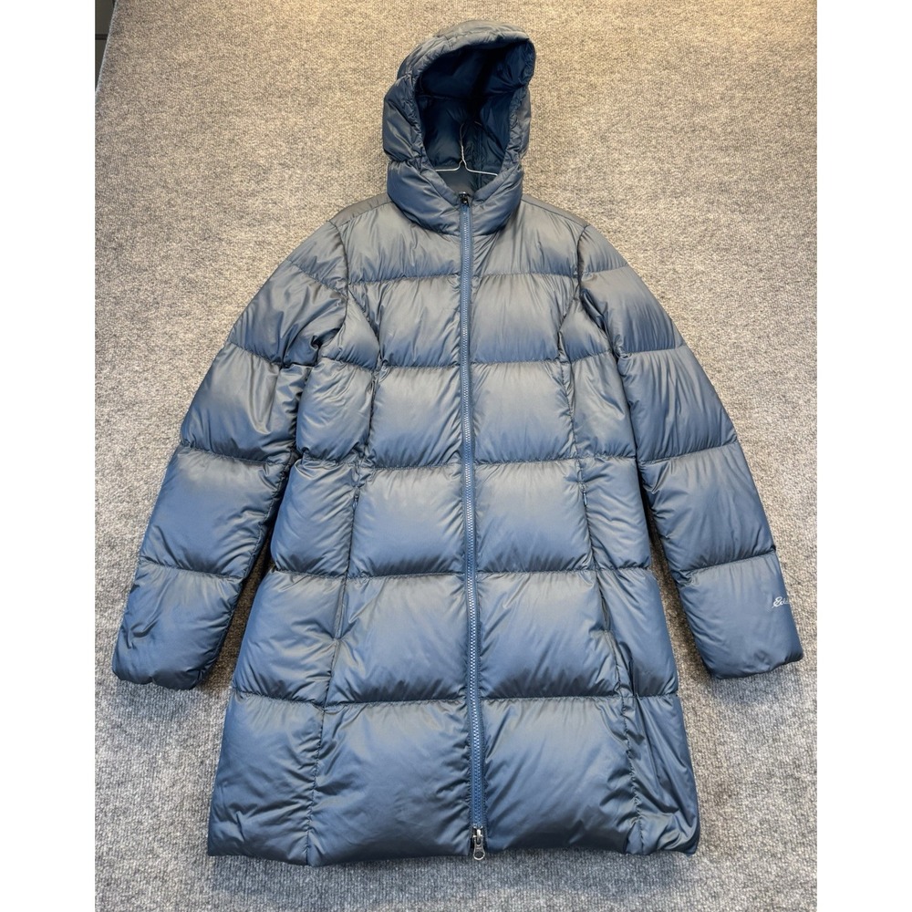 Eddie Bauer Luna Peak Down Parka Women's M Slate Blue Hooded Long Puffer Coat